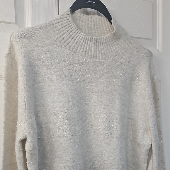 NWT Halogen Mock Neck Sequin Stripe Luxe Sweater XL - Picture 4 of 17